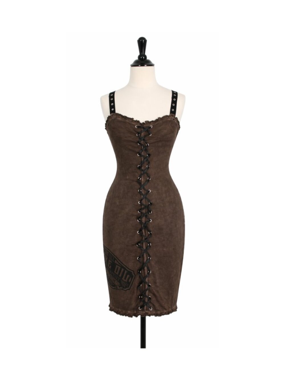 Sourpuss Retro Vintage Inspired Brown Snake Oil Lace Up Dress Punk Biker 1800s